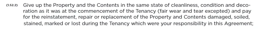 Excerpt of tennancy agreement stating i should return the property in the state I got it in