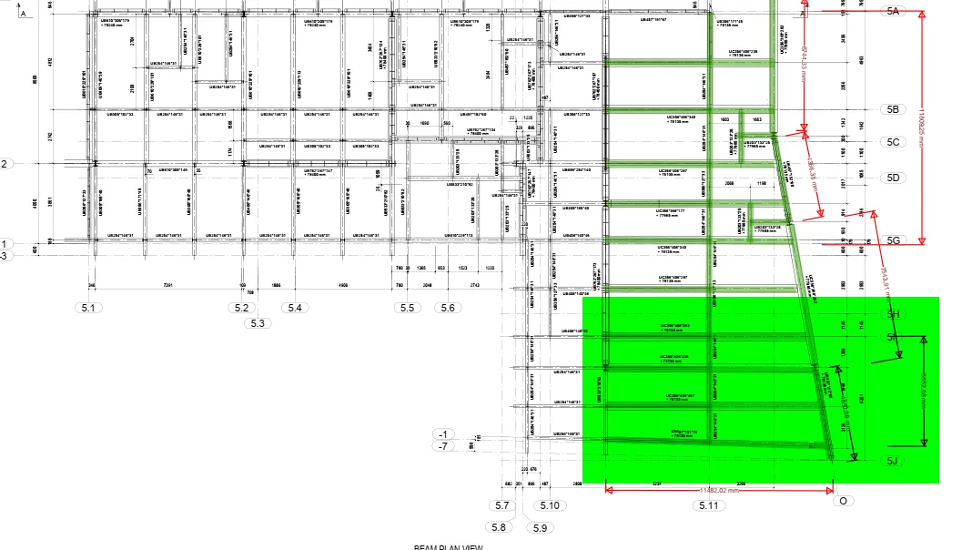 Architect drawing with green overlaid recrangle